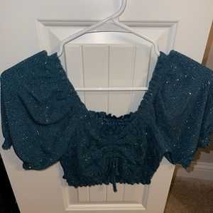 Small green sparkly fancy cropped top